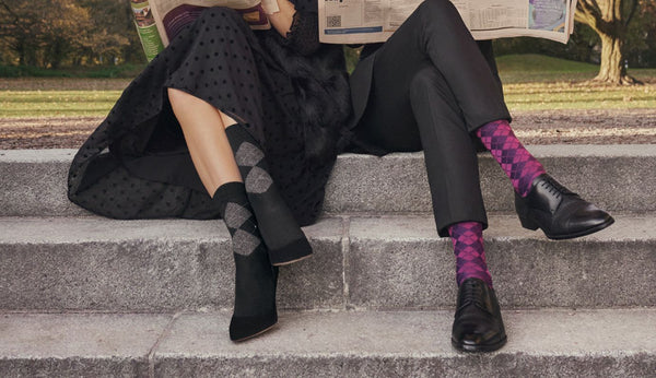 Collectie merino wollen fashion sokken met kleur en print