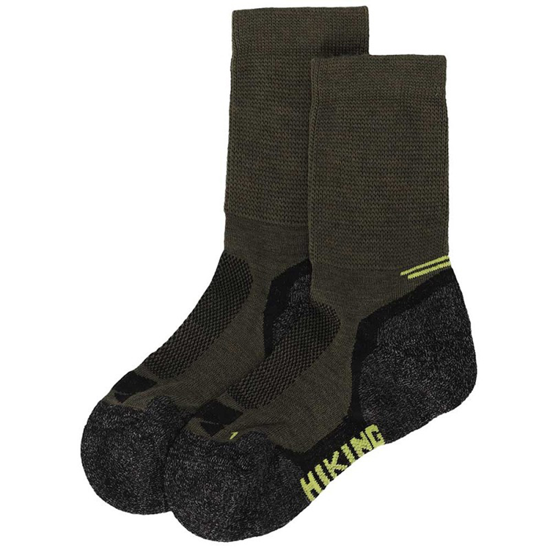 Thermo wandelsokken 2-pack groen met zwarte hiel- en teeninzet en gele details