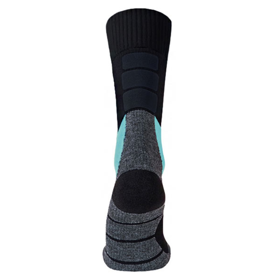 Thermo wandelsokken zwart/blauw met turquoise inzet, achterzijde met dempingsbanden