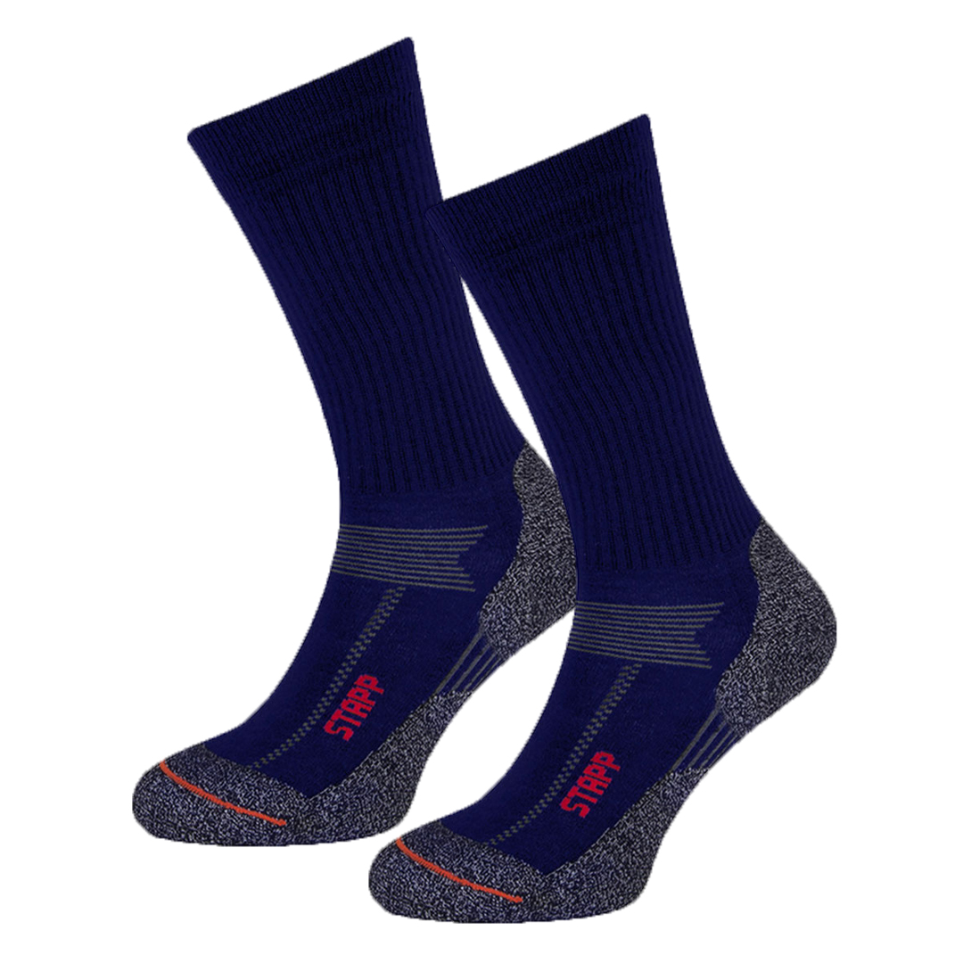 Boston Thermo wandelsokken marineblauw: paar, ribbels en grijze hiel/teen met rode STAPP