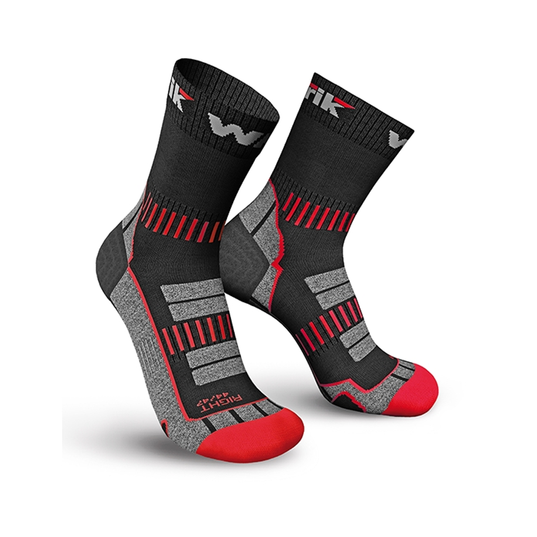 Evoke thermo werksokken 2-pack, zwart/grijs met rode accenten en rode voet