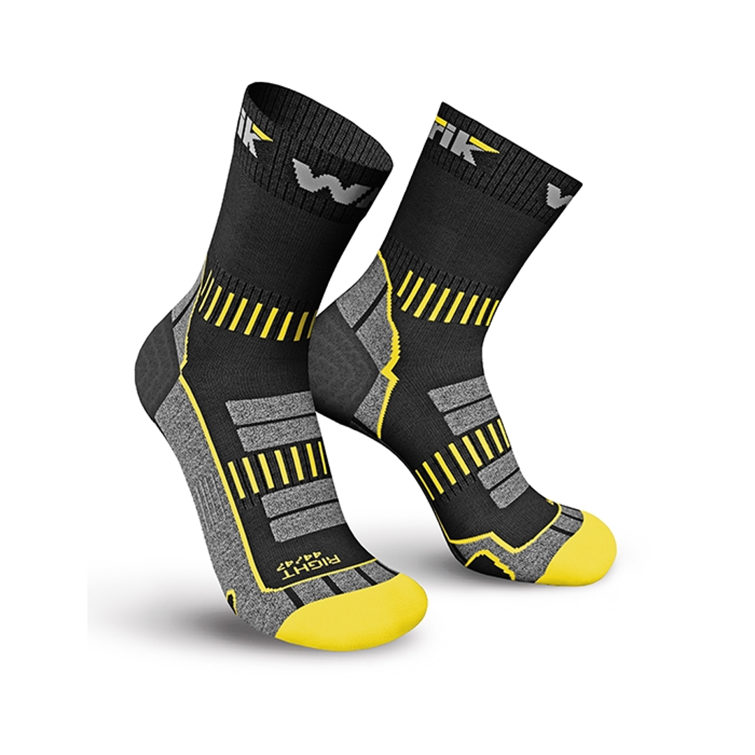 Evoke thermo werksokken 2-pack, zwart/grijs met gele accenten en gele voet