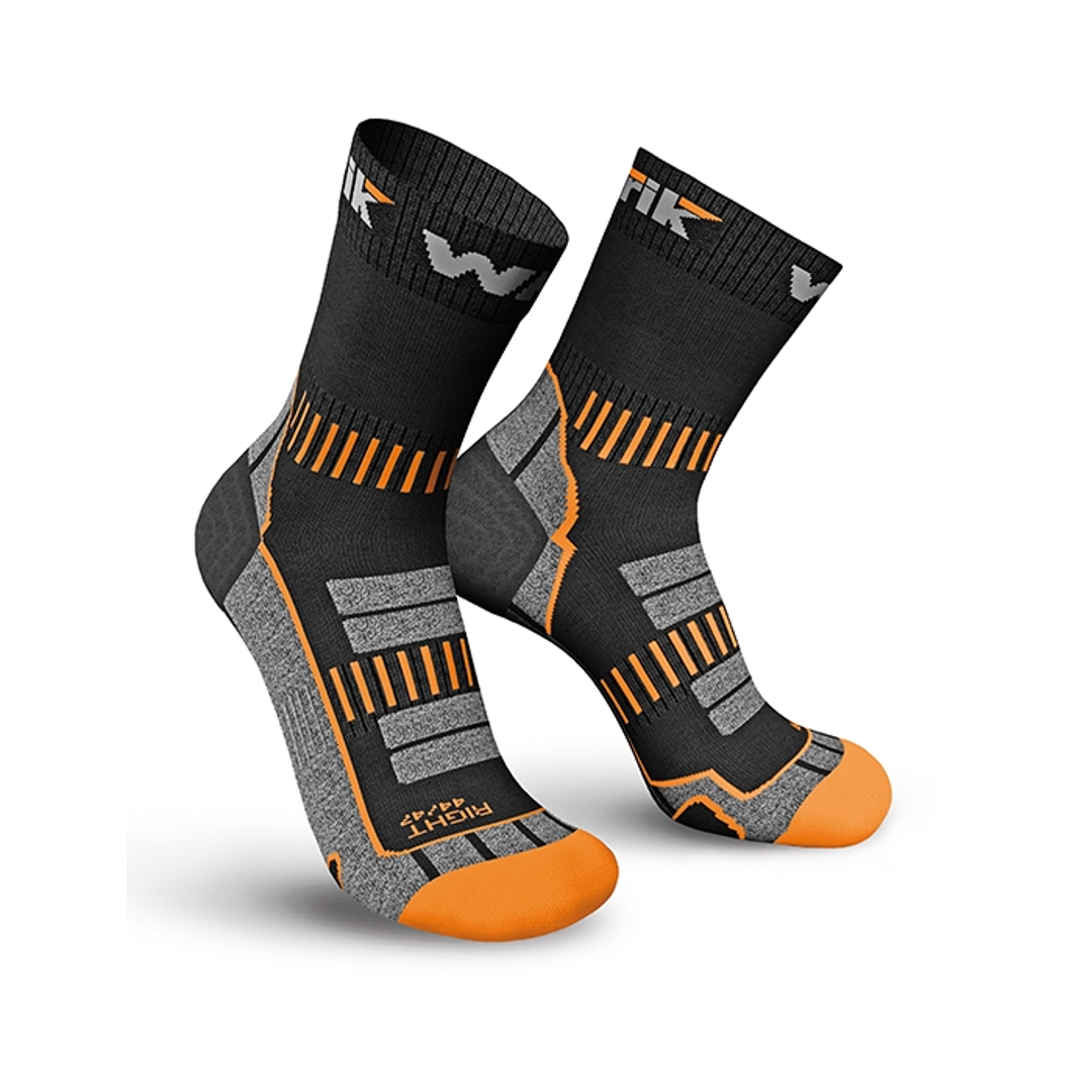 Evoke thermo werksokken 2-pack, zwart/grijs met oranje accenten en oranje voet