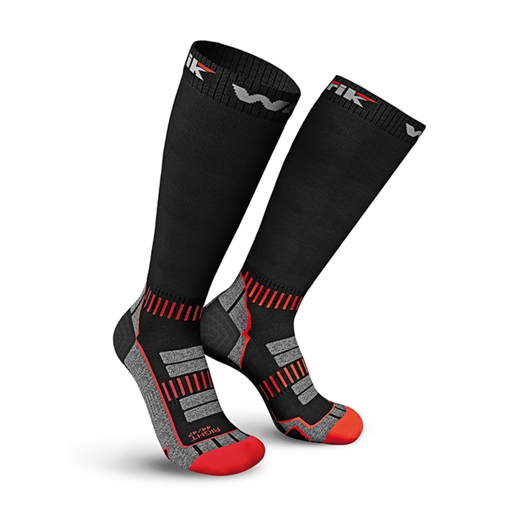 Zwarte thermokniekousen 2-pack met rood sportdetail en grijze zool
