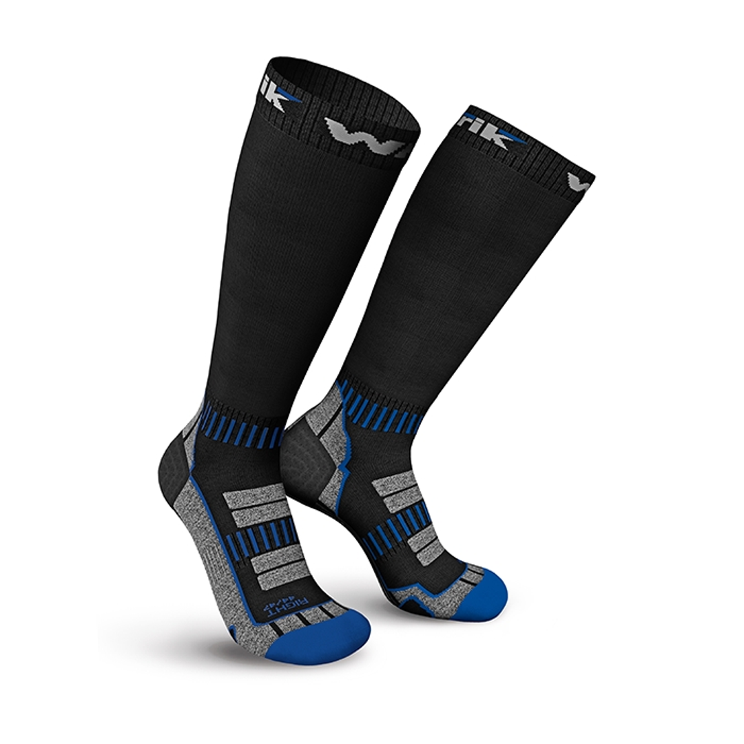 Zwarte thermokniekousen 2-pack met blauwe sportaccenten en grijze zool