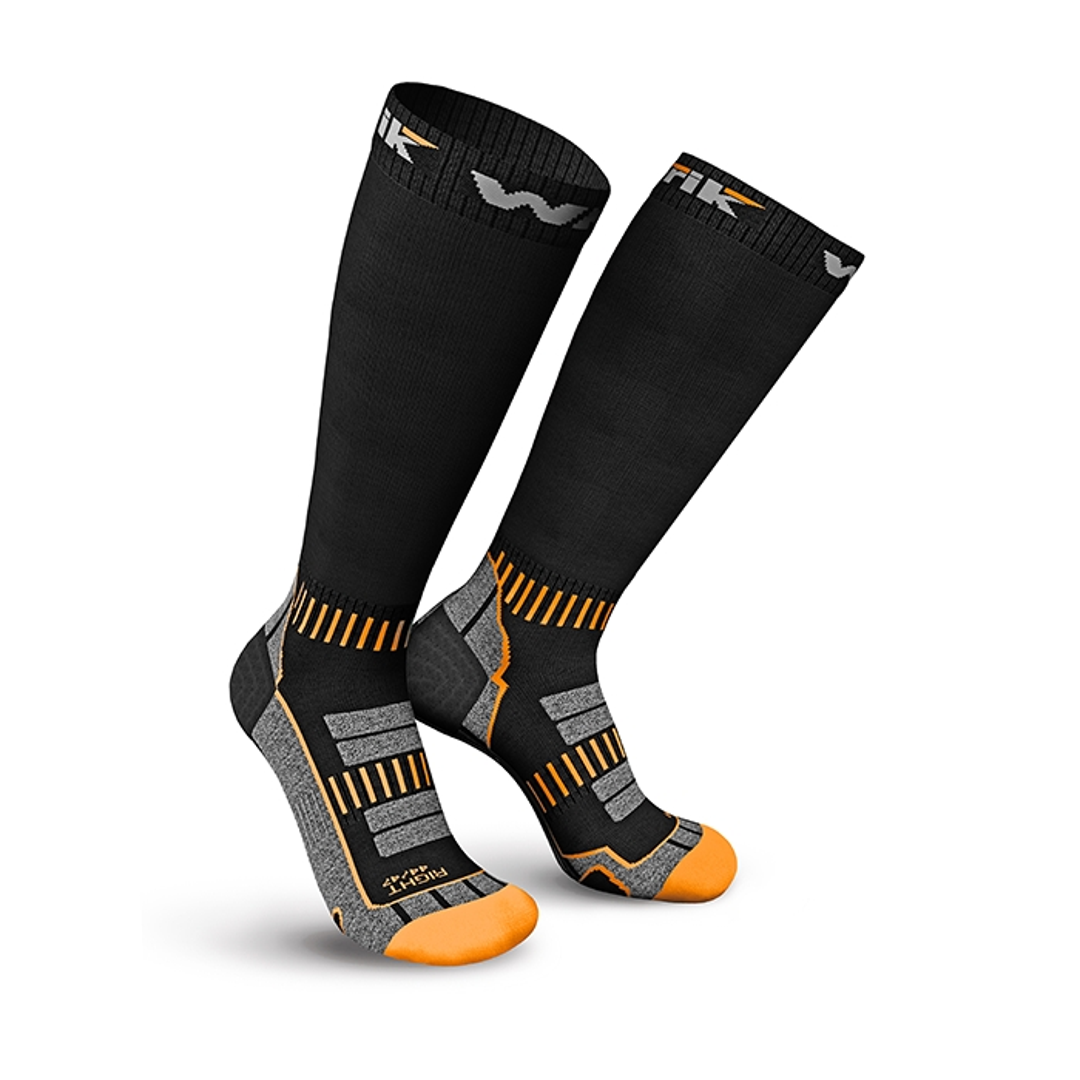 Zwarte thermokniekousen 2-pack met oranje sportaccenten en grijze zool