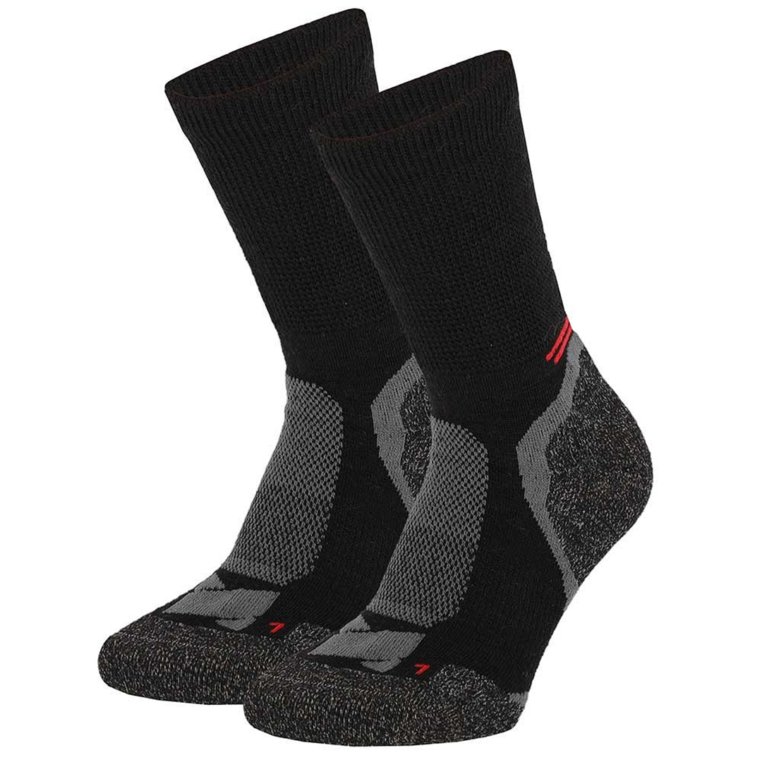 Thermo wandelsokken 2-pack zwart met grijze dempende inzet op hiel en teen
