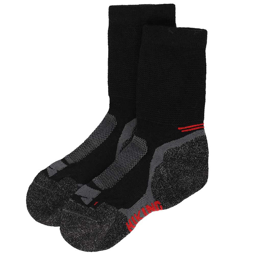 Thermo wandelsokken 2-pack zwart met grijze patrooninzetten en rode streep bij boord