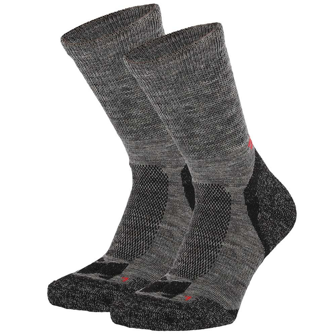Thermo wandelsokken 2-pack antraciet, met verstevigde hiel en teen en rode accenten