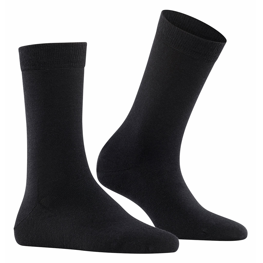 Softmerino damessokken, zwart paar met ribboord en afgeronde teen