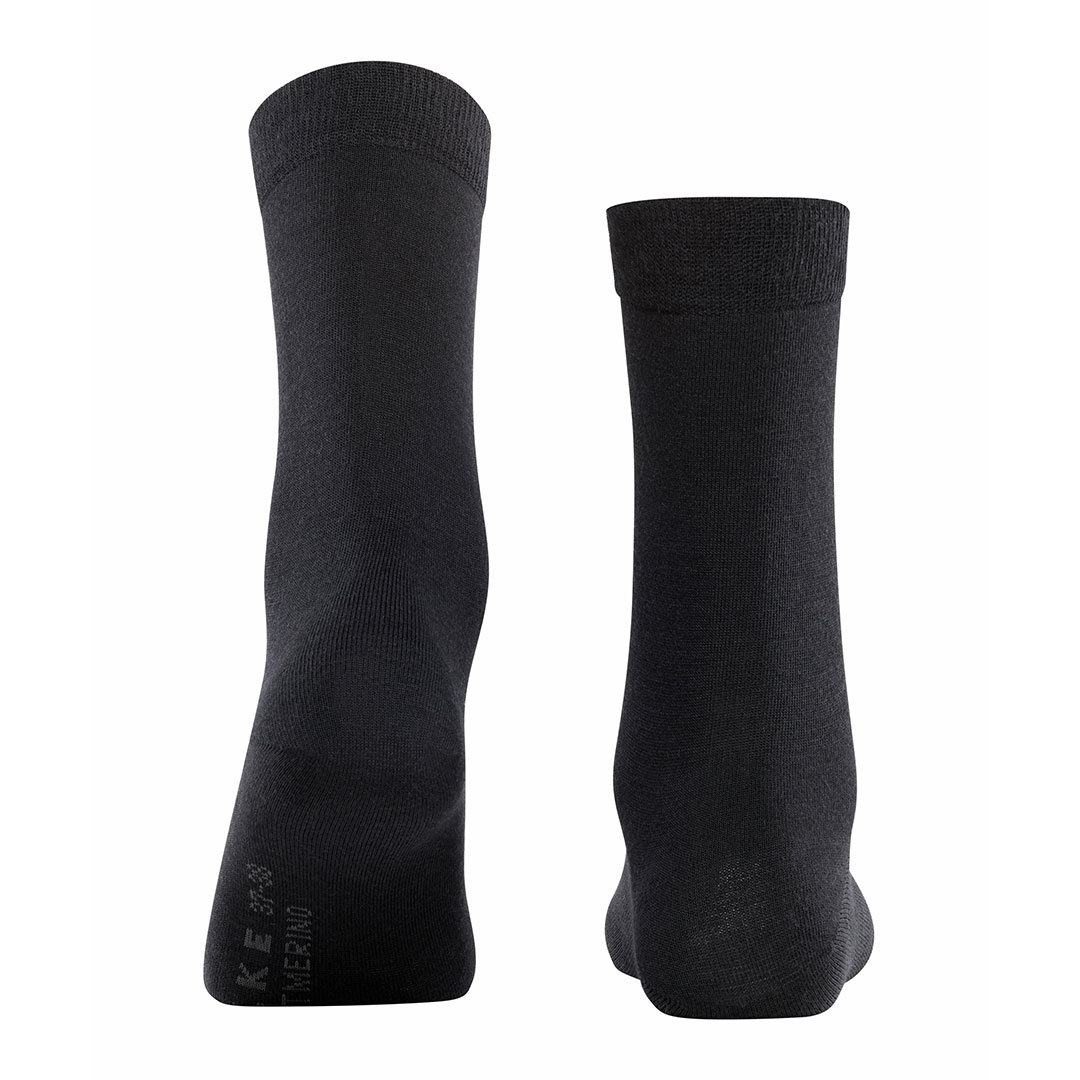 Softmerino damessokken, zwarte sokken met subtiele naad en boordrand