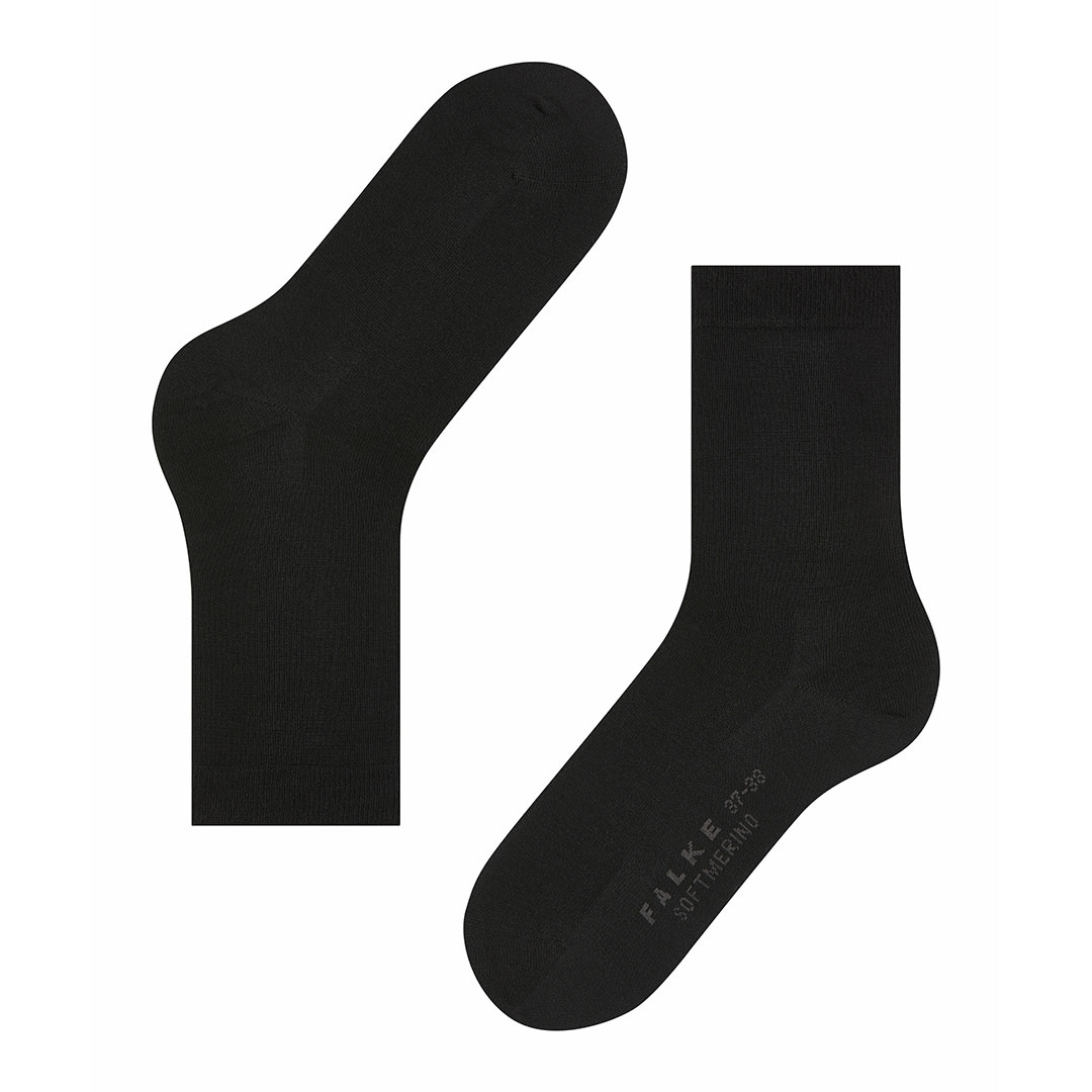 Softmerino damessokken, zwarte sokken met logo bij de voet en brede hak