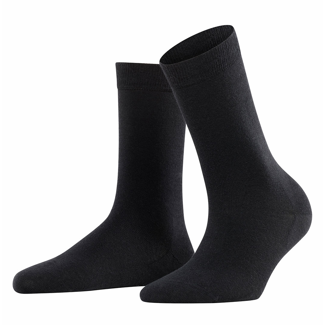 Softmerino damessokken, zwart paar met hoge boord en ronde teen