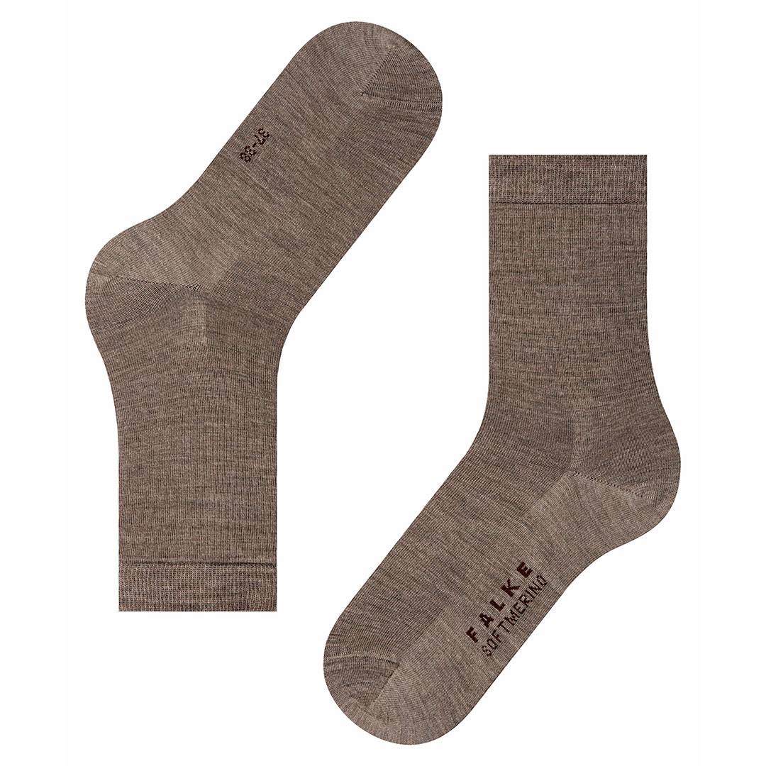 Dames merino sokken bruin: close-up met merkopschrift op de zool