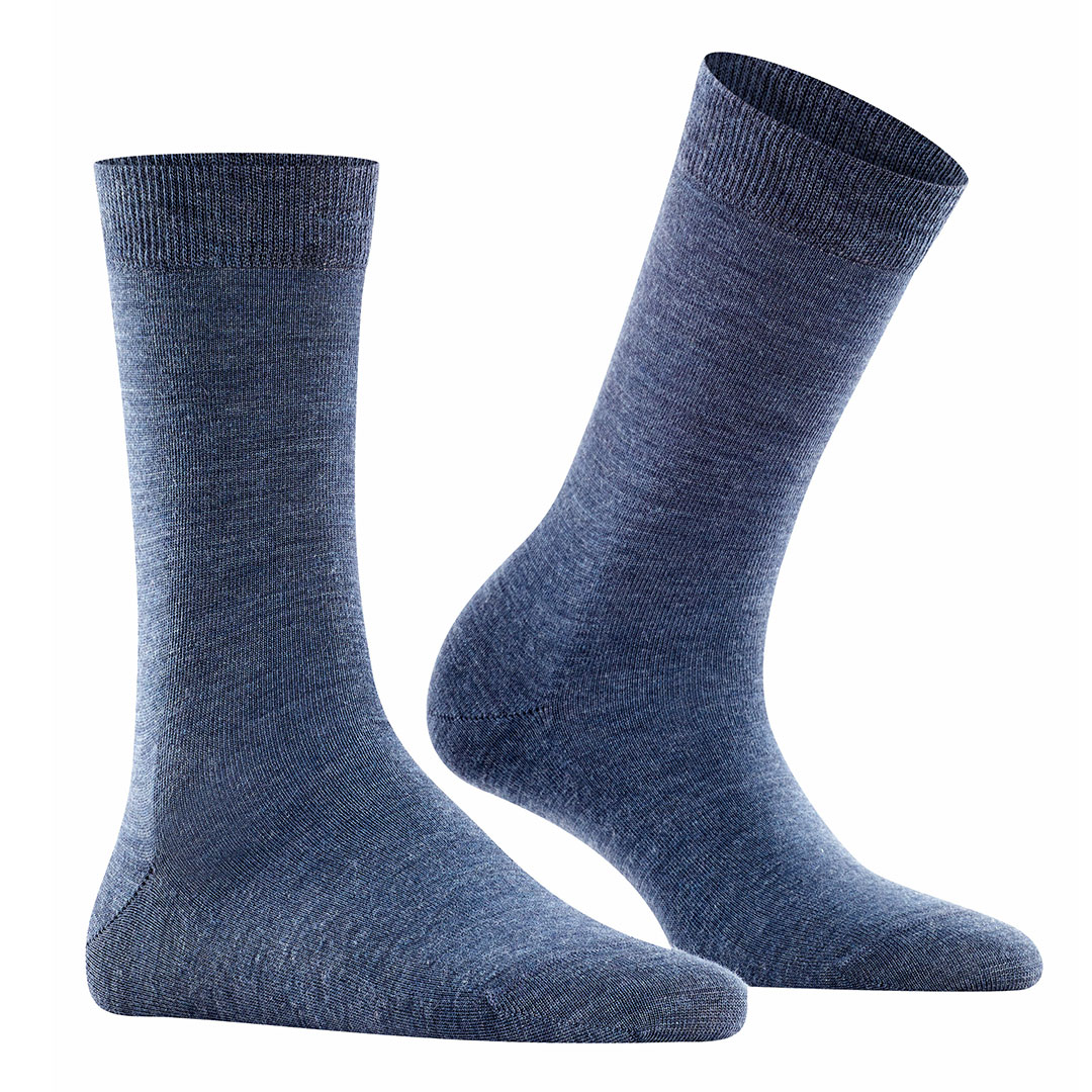 Softmerino damessokken, lichtblauwe sokken met boord en ronde teen