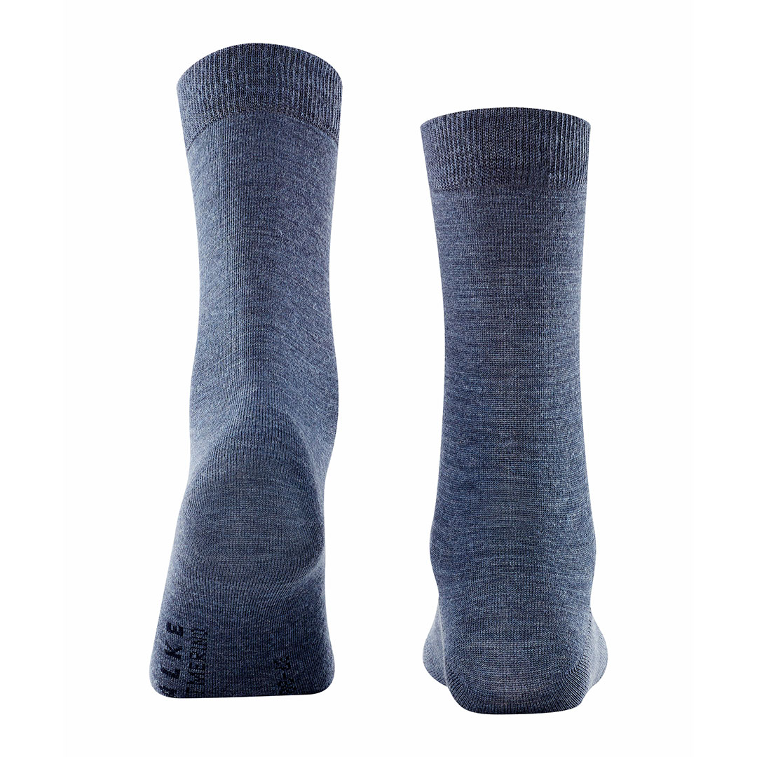 Softmerino damessokken, lichtblauwe sokken met boord en hiel