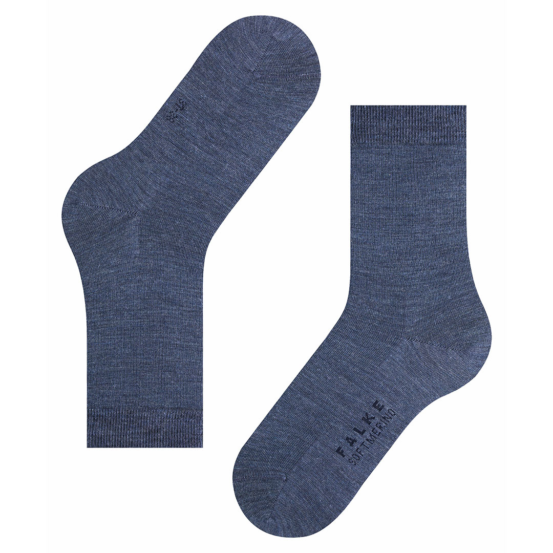 Softmerino damessokken, lichtblauwe sokken met logo op wreef en teen