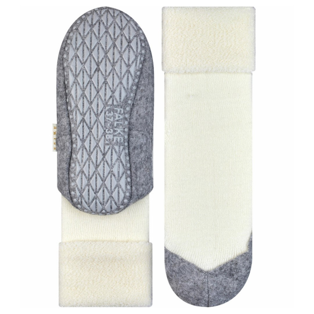 Gebroken wit dames pantoffels met grijze anti-slip zool en ruitpatroon op wreef