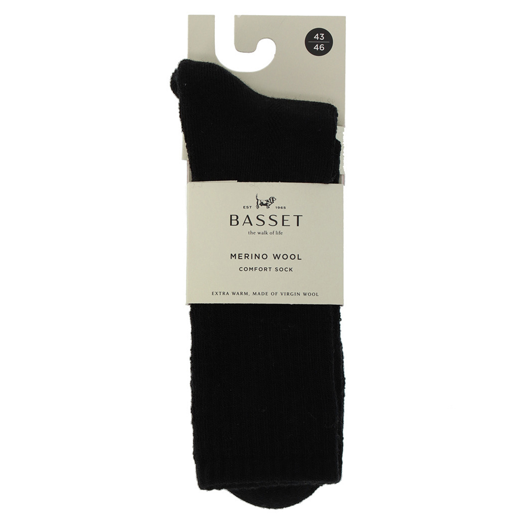 Comfort sok, zwart (maat 43/46) op kaart, merino wol comfort