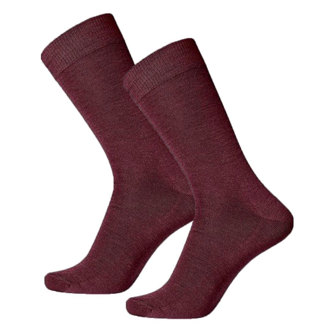 Set twin sokken katoen-merino mix, rood/bordeaux, comfortabele boord