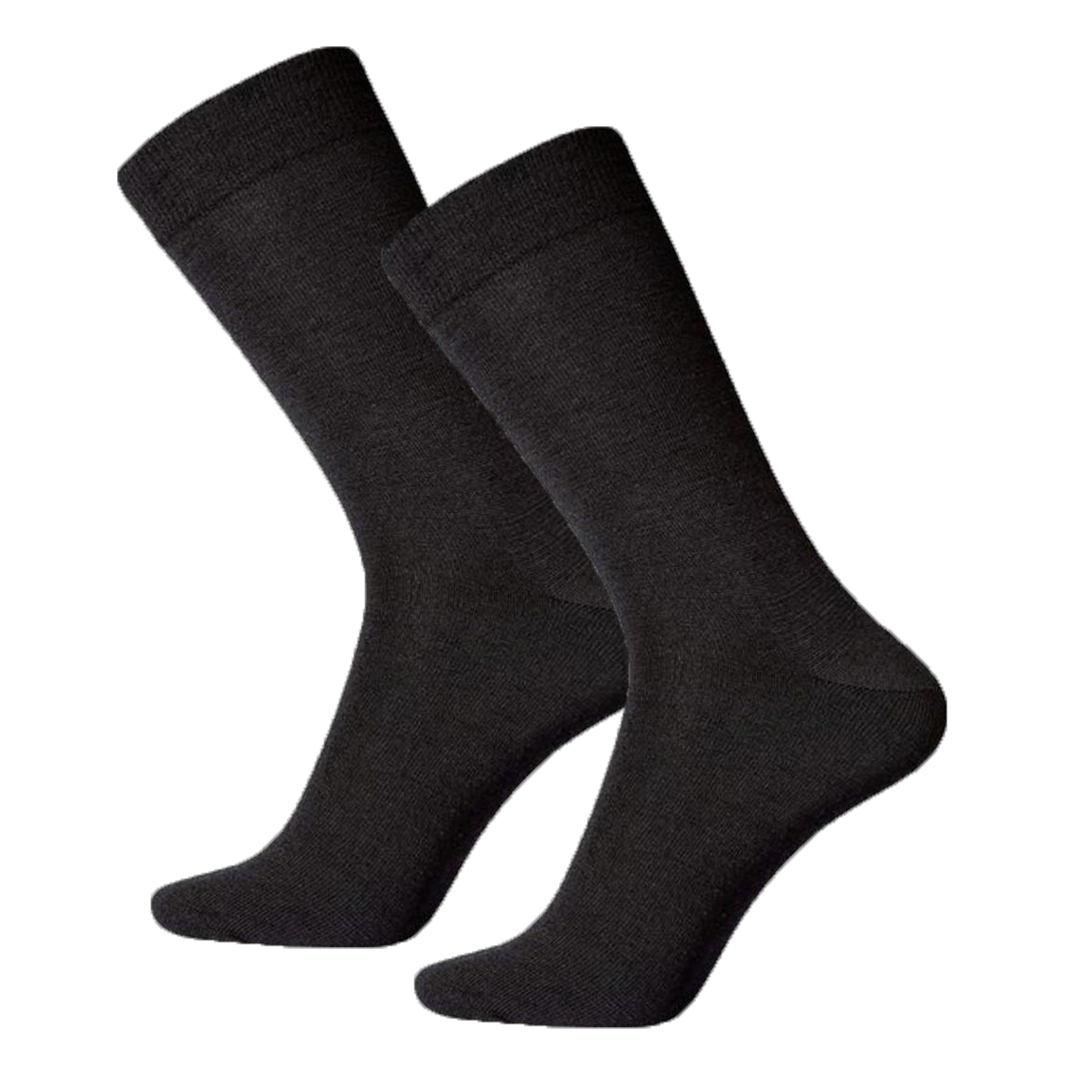 Set twin sokken katoen-merino mix, donkergrijs, met boord en teennaden