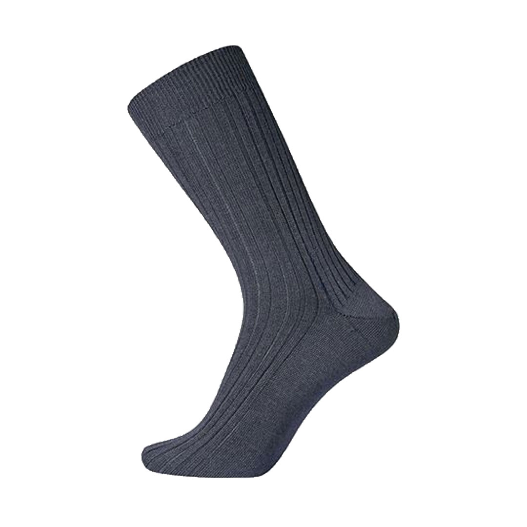 Knelvrije wol sok met brede rib, marineblauw