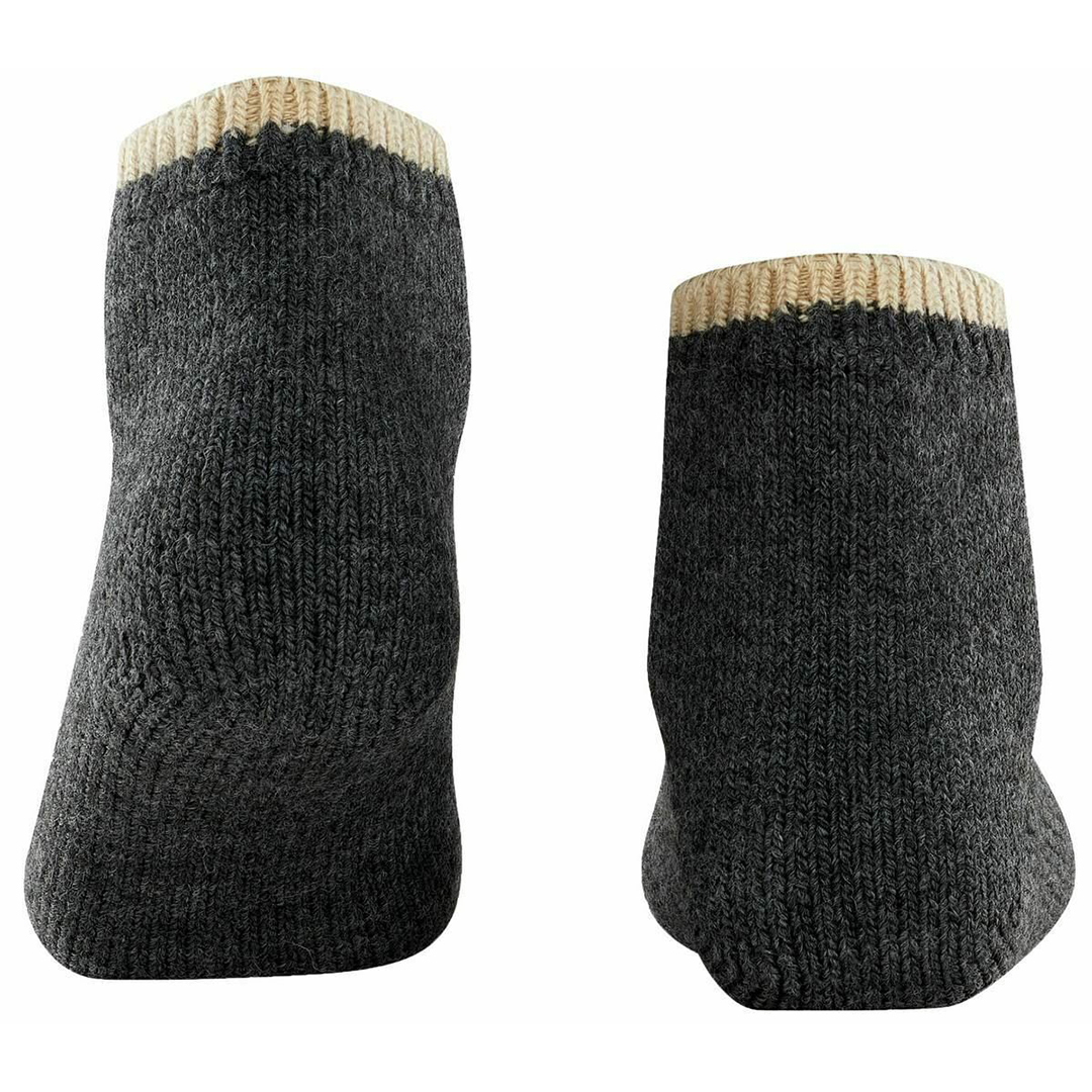 Cosy plush huissokken, antraciet melange, zijkant met geribde brei