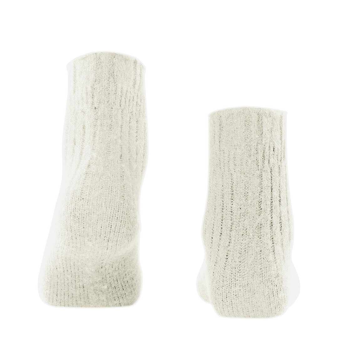 Bedsock met merino-cashmere blend voor dames, gebroken wit, geribde boord.