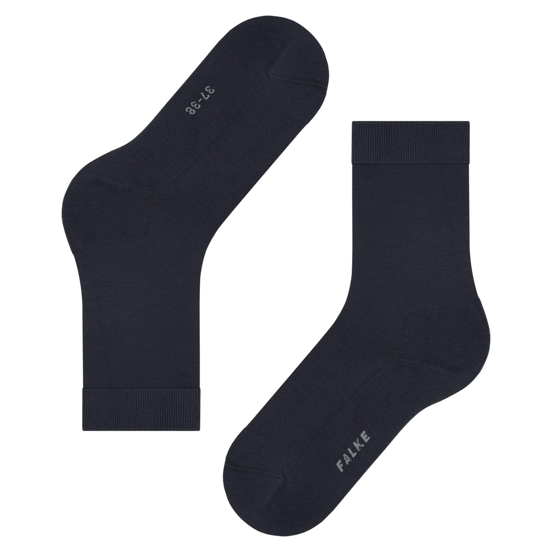 ClimaWool dames sokken donkerblauw, FALKE-logo op onderzijde en geribde boord