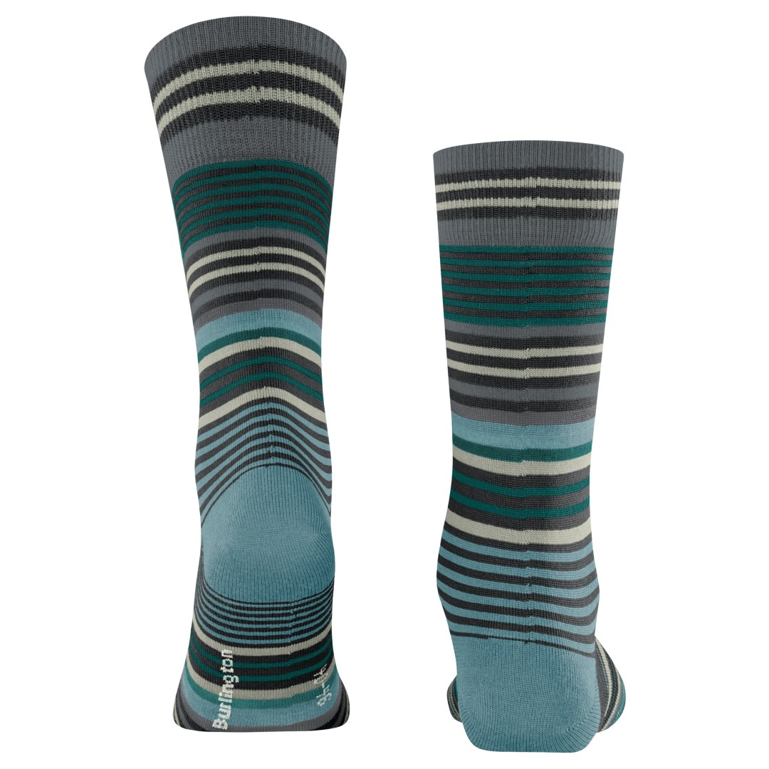 Gestreepte herensokken met grijs, teal en zwart/witte horizontale strepen