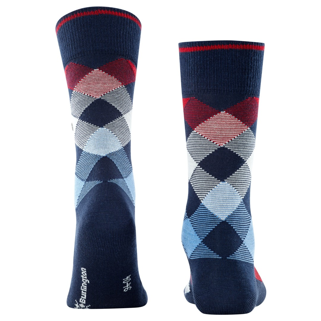 Herensokken, geruit design in donkerblauw met lichtblauwe en rode ruiten