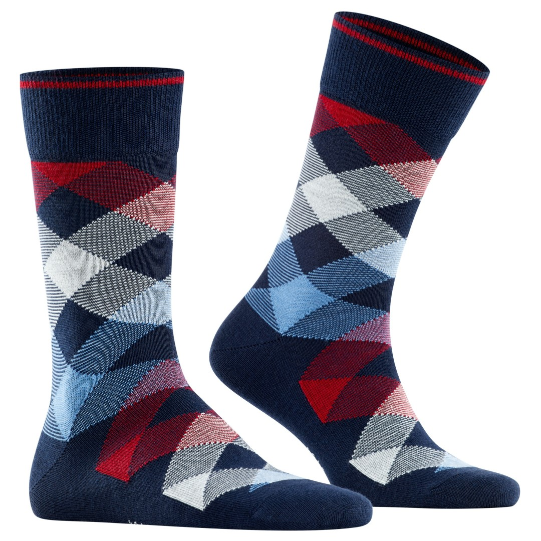 Herensokken met ruitmotief in blauw, grijs en rood