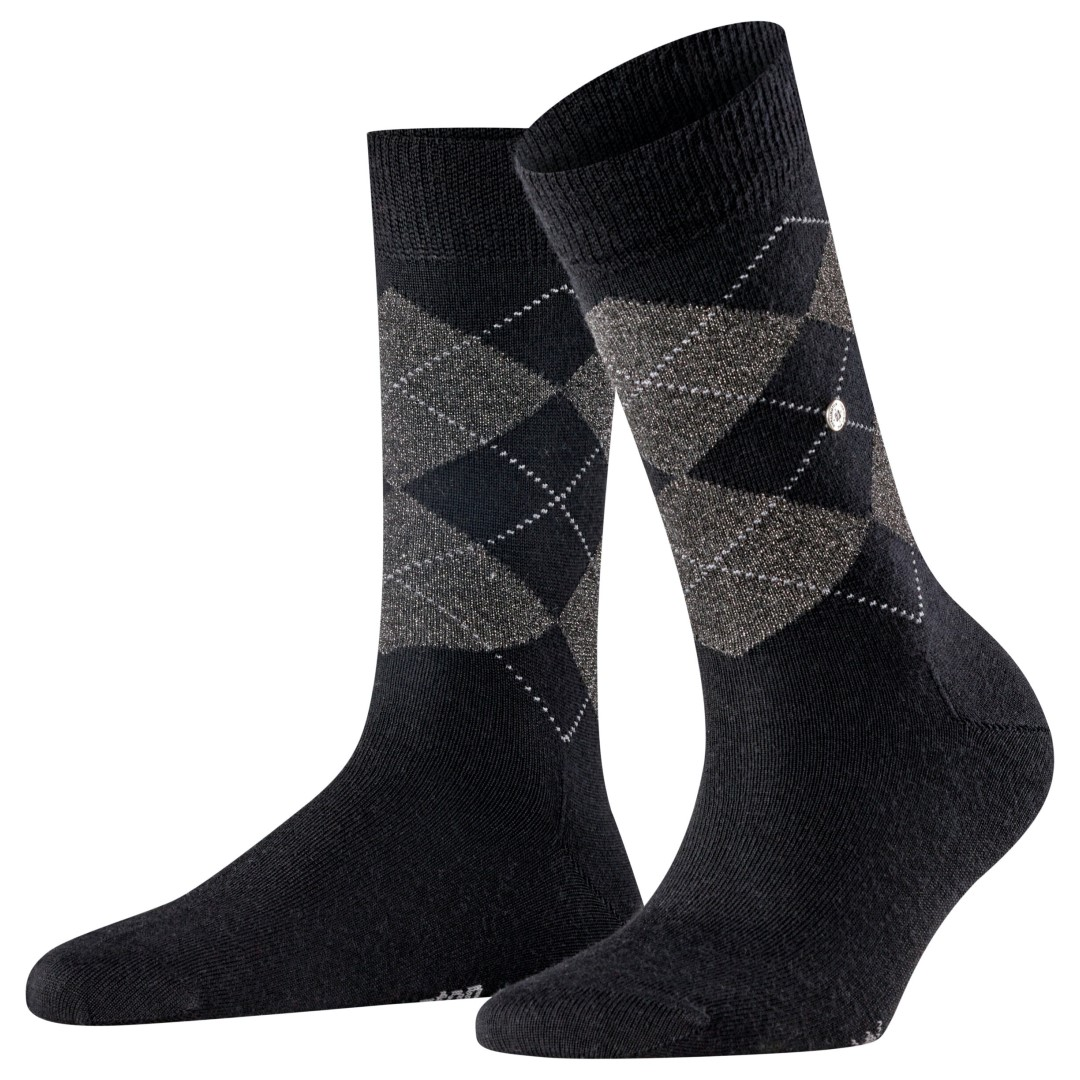 Marylebone damessok zwart met grijs glitter argyle patroon