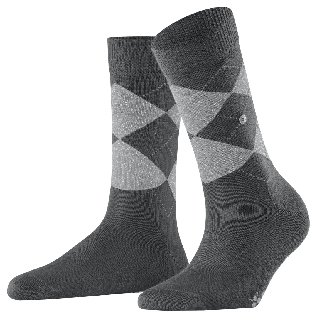 Marylebone damessok grijs met zwart argyle ruiten en glittergaren