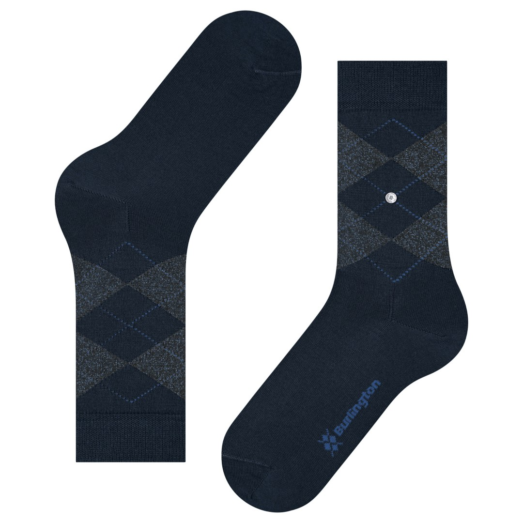 Damessokken blauw met argyle ruitmotief en Burlington-teenprint