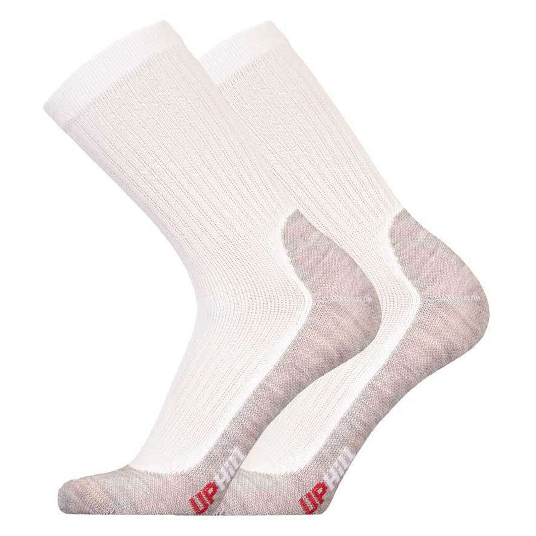 Technische hardloopsokken Winter XC, wit met roze/grijze schokdemping bij voet