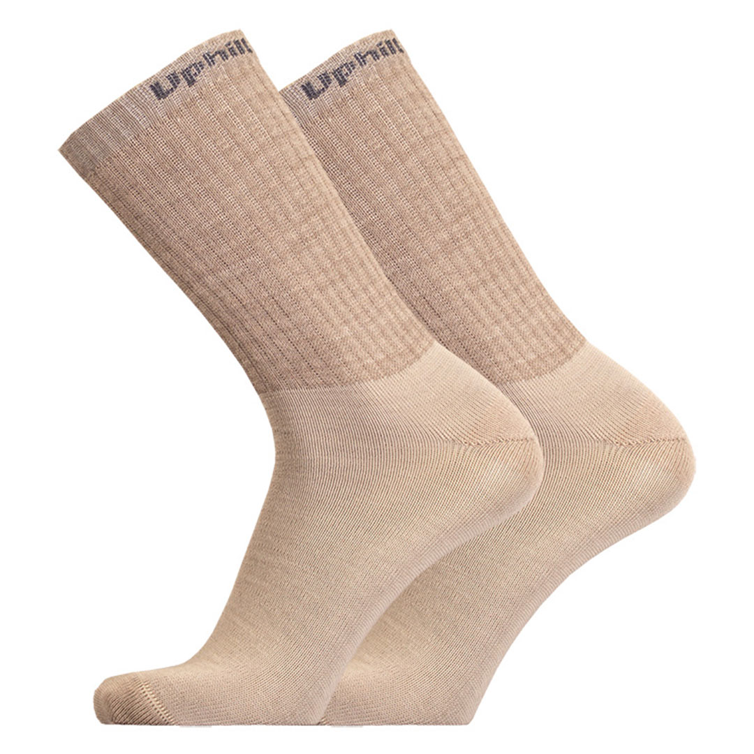 3-laagse dunne thermosokken in khaki, ribgebreid met verstevigde hiel en teen