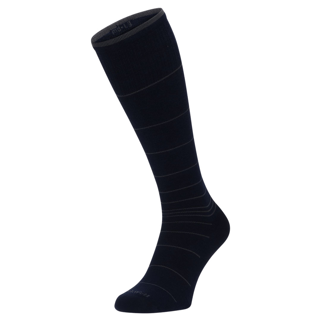 Circulator compressiekousen heren bamboe, marineblauw met horizontale strepen