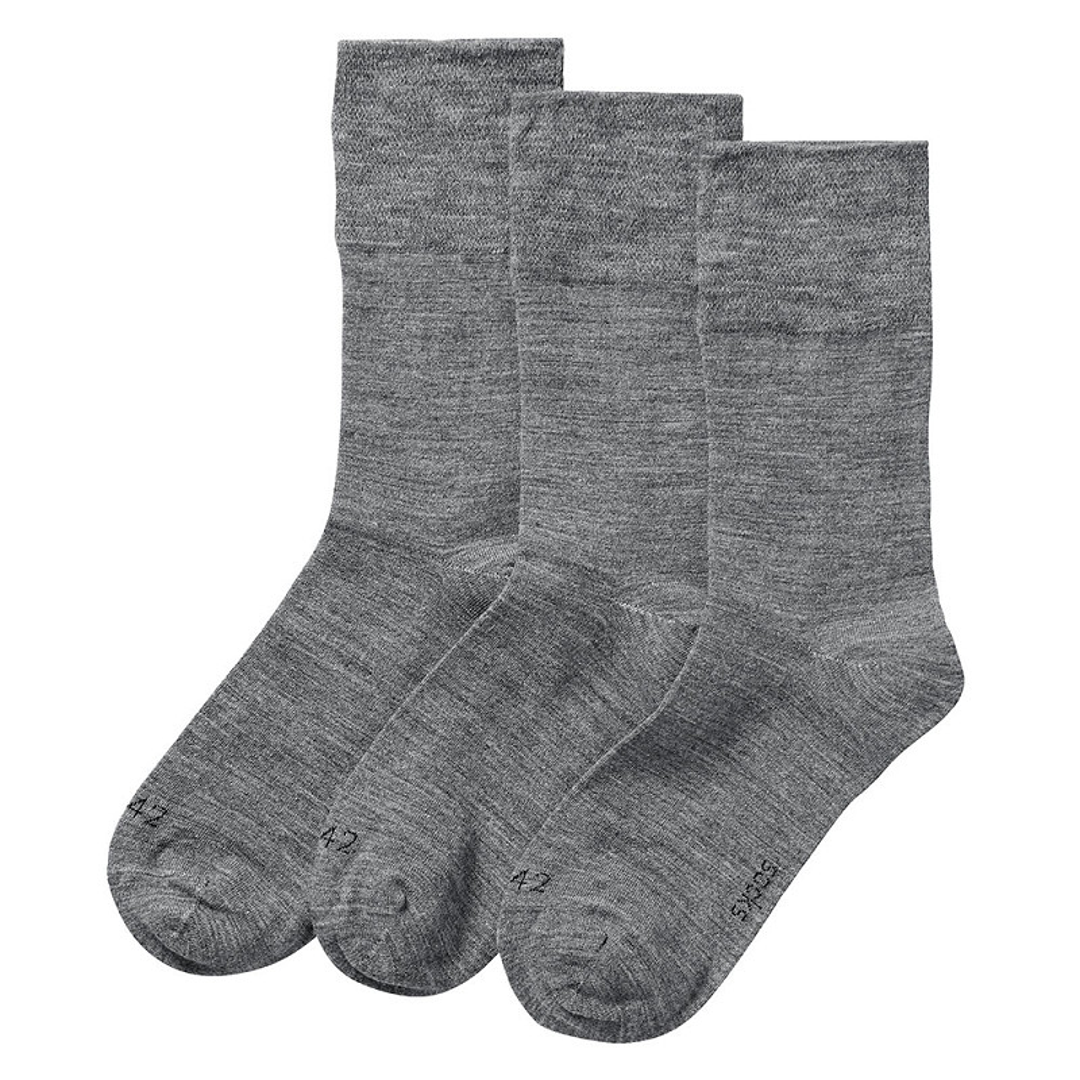 Antipress sokken 3-pack met losse boord, grijze sokken met naad/print op de teen, set van drie