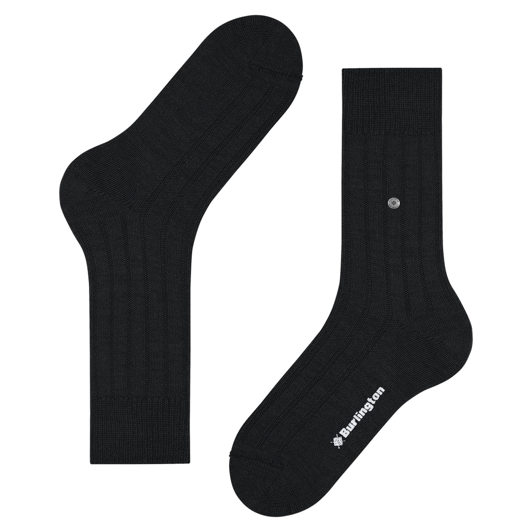 Dover herensok met ribstructuur, zwarte boot-sokken, Burlington-logo op de voet