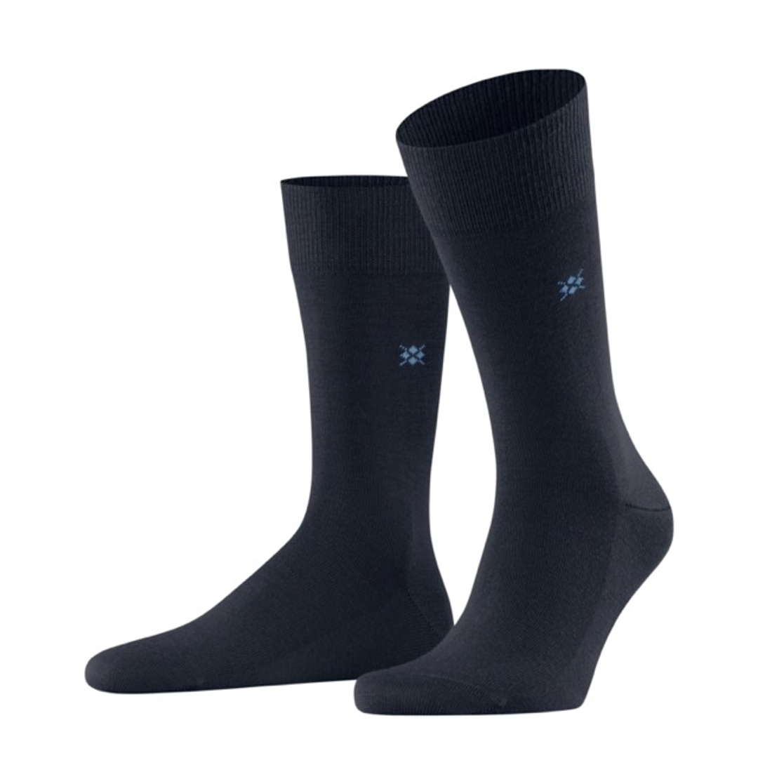 Burlington Leeds nette sokken heren in marineblauw, logo bij de enkel