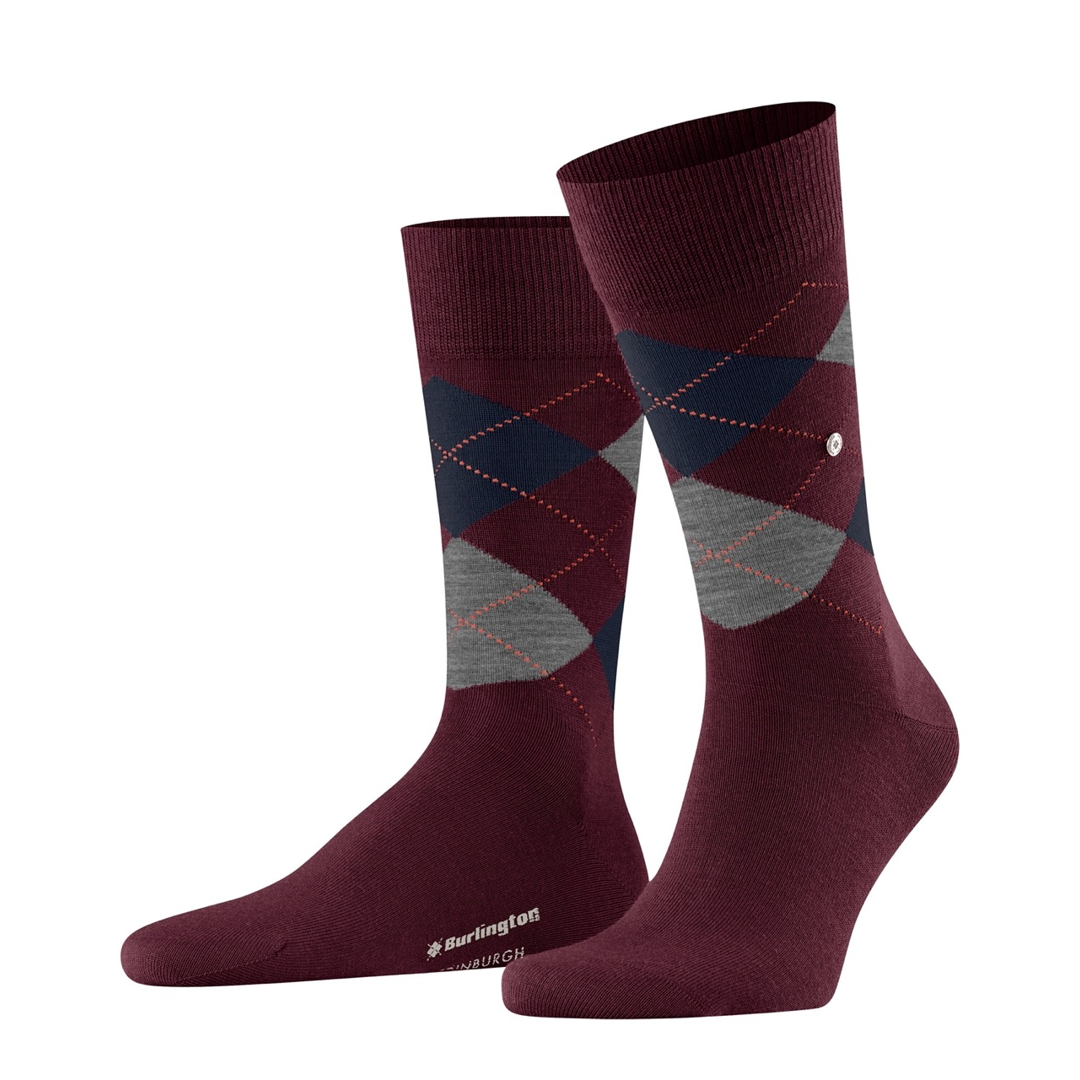 Edinburgh argyle herensokken, bordeaux met grijze en donkerblauwe ruiten