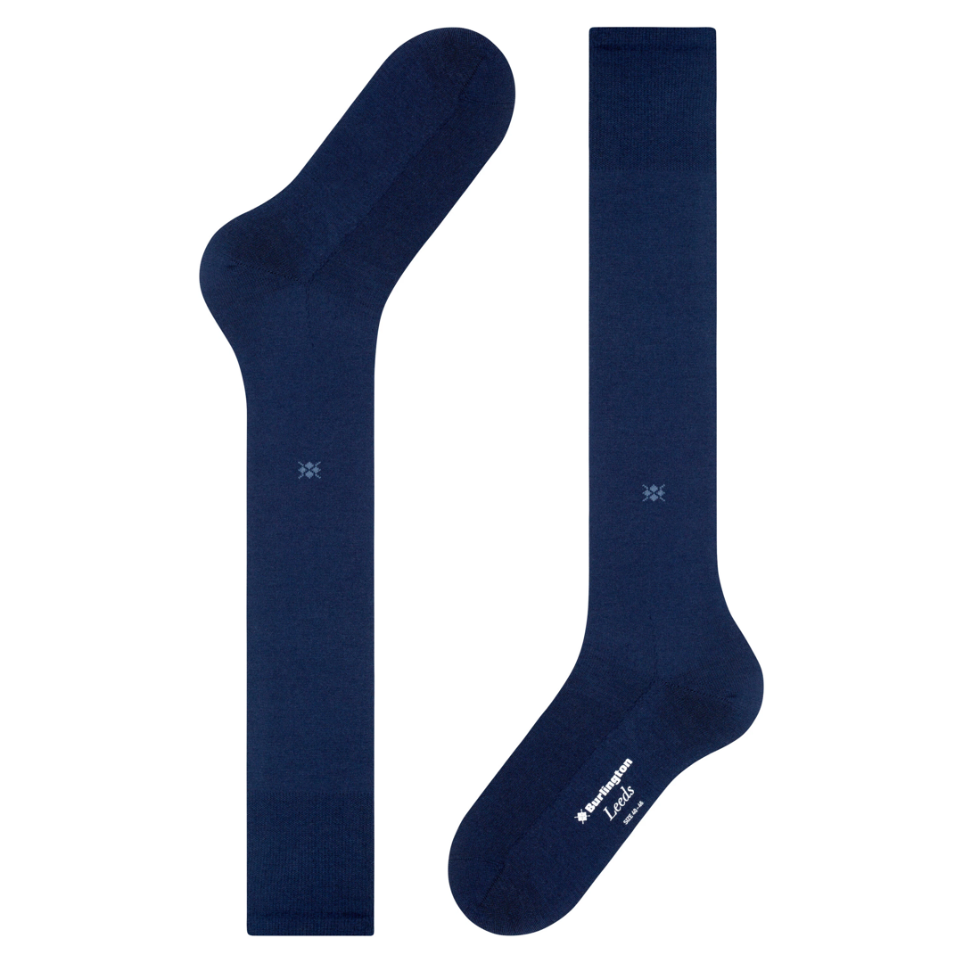 Marineblauwe kniekousen voor heren, logo op hiel en voetzool