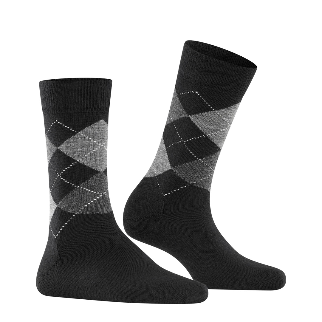 Marylebone argyle damesokken met zwarte basis en grijs ruitdesign