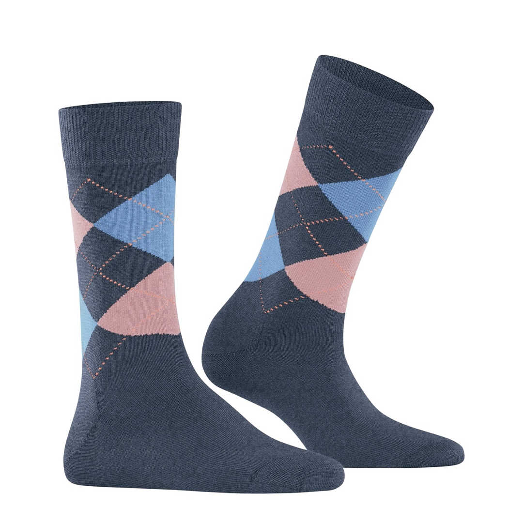 Marylebone argyle sokken set: donkerblauw met pastel roze en lichtblauwe ruitpatronen