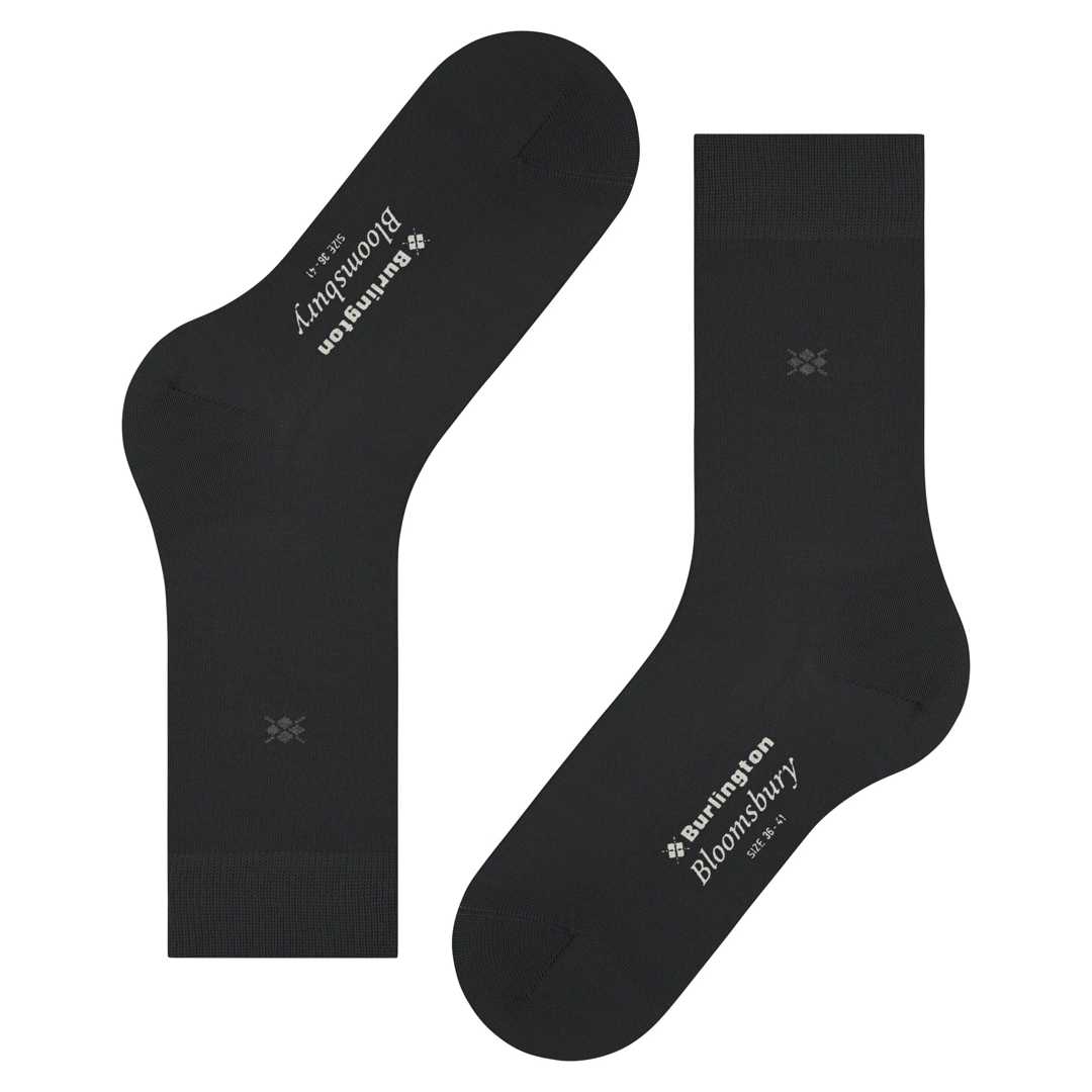 Bloomsbury nette sokken dames, zwart met klein bloemenlogo