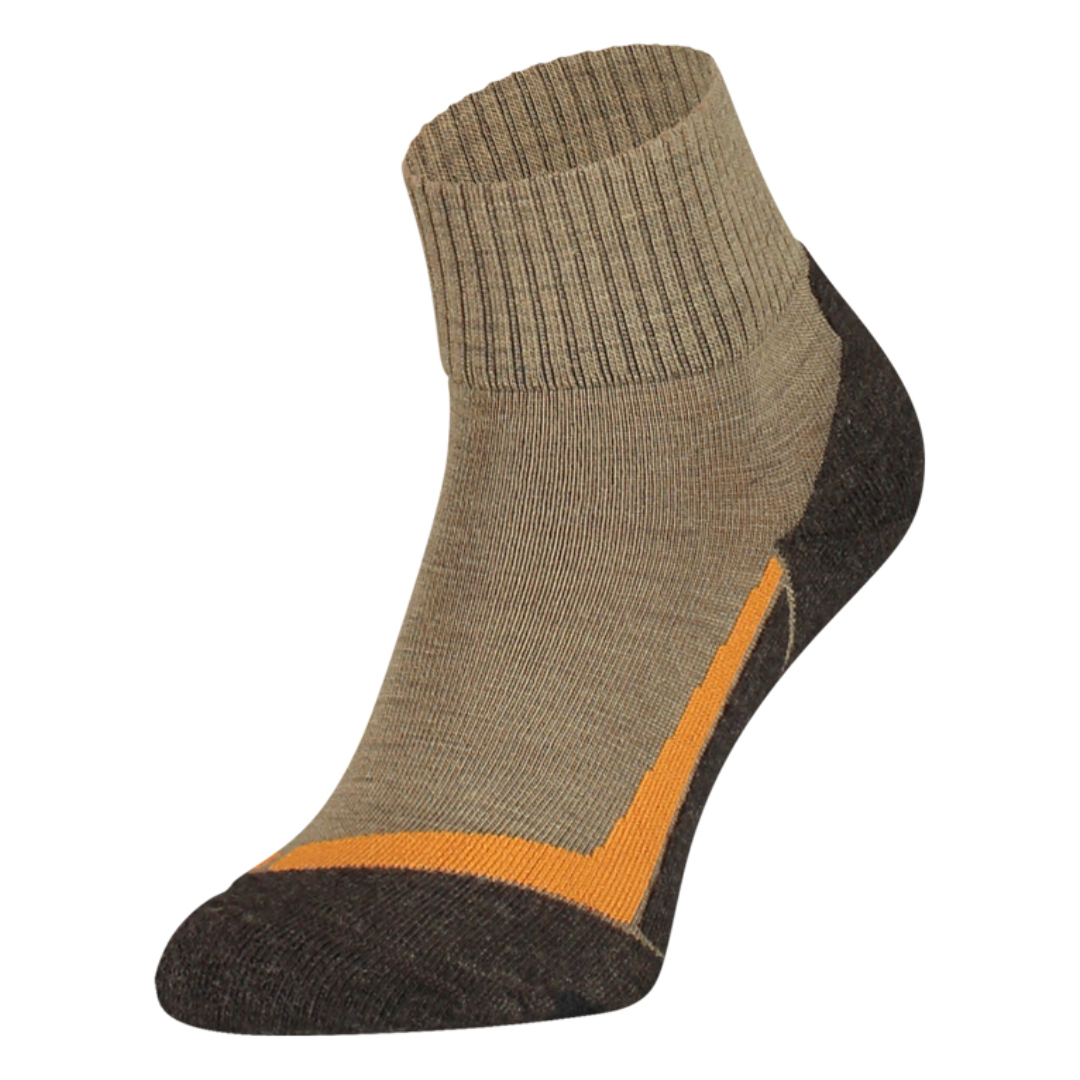 Thermo kwart wandelsok beige met oranje inzet bij hiel en zool