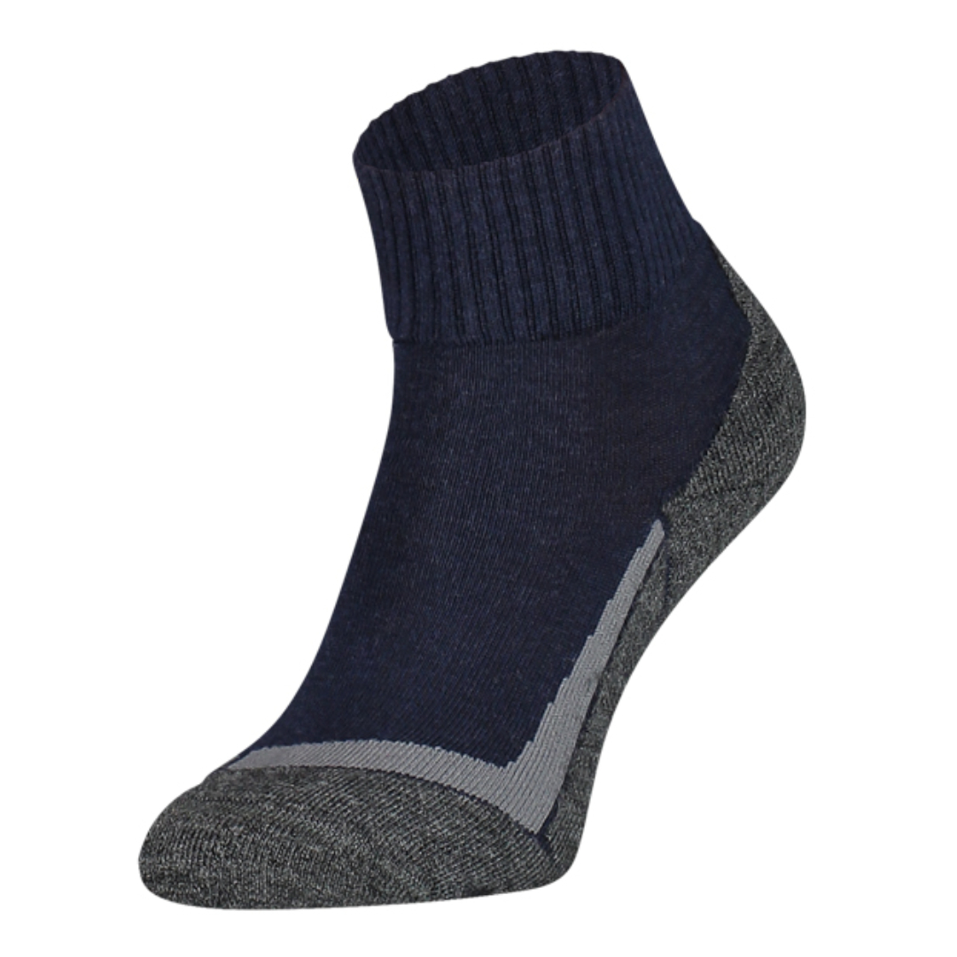 Thermo kwart wandelsok marineblauw met grijze teen en inzet