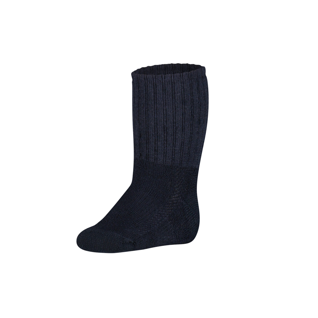 Thermo kindersok (S22) met badstof voering, marineblauw, achteraanzicht