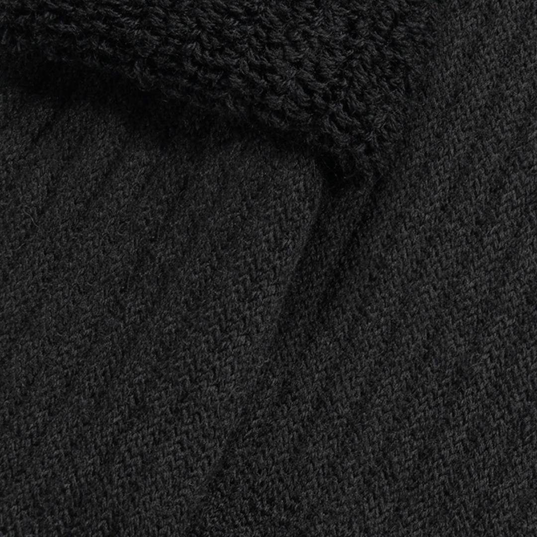 Warme knie kousen zwart, badstof voering textuurdetail